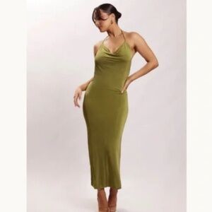 Meshki Armani Ice Jersey Cowl Back Dress in Green